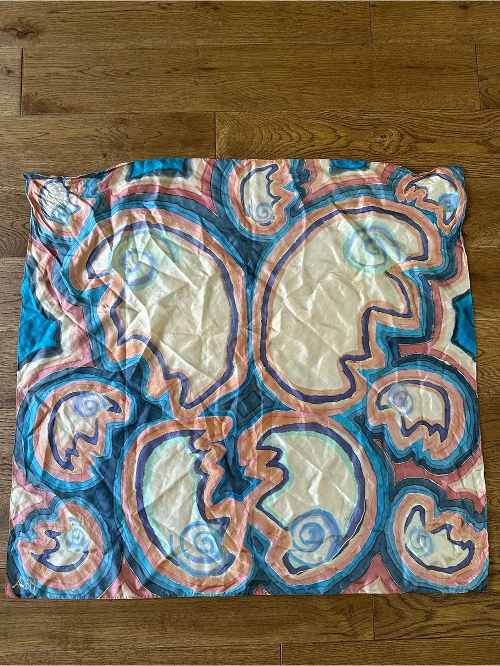 RARE VINTAGE SILK HAND PAINTED ART SCARF UNIQUE PRINT